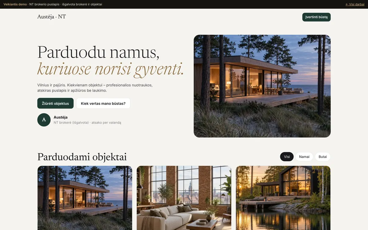NT brokerės puslapis – kompiuteryje