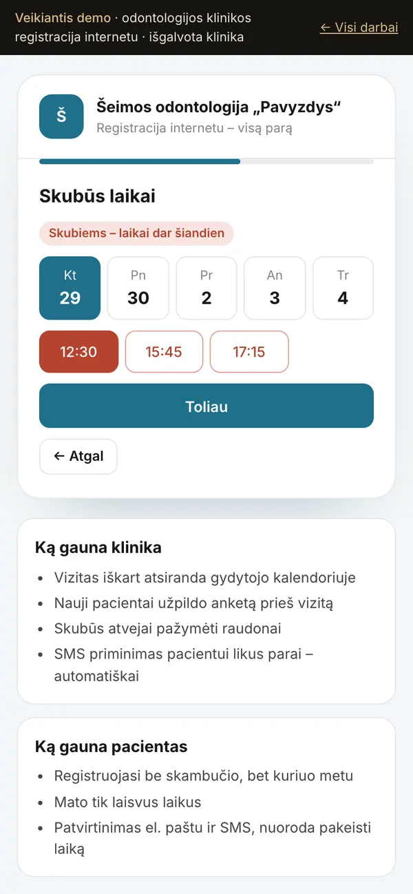 Odontologijos klinikos registracija internetu – telefone