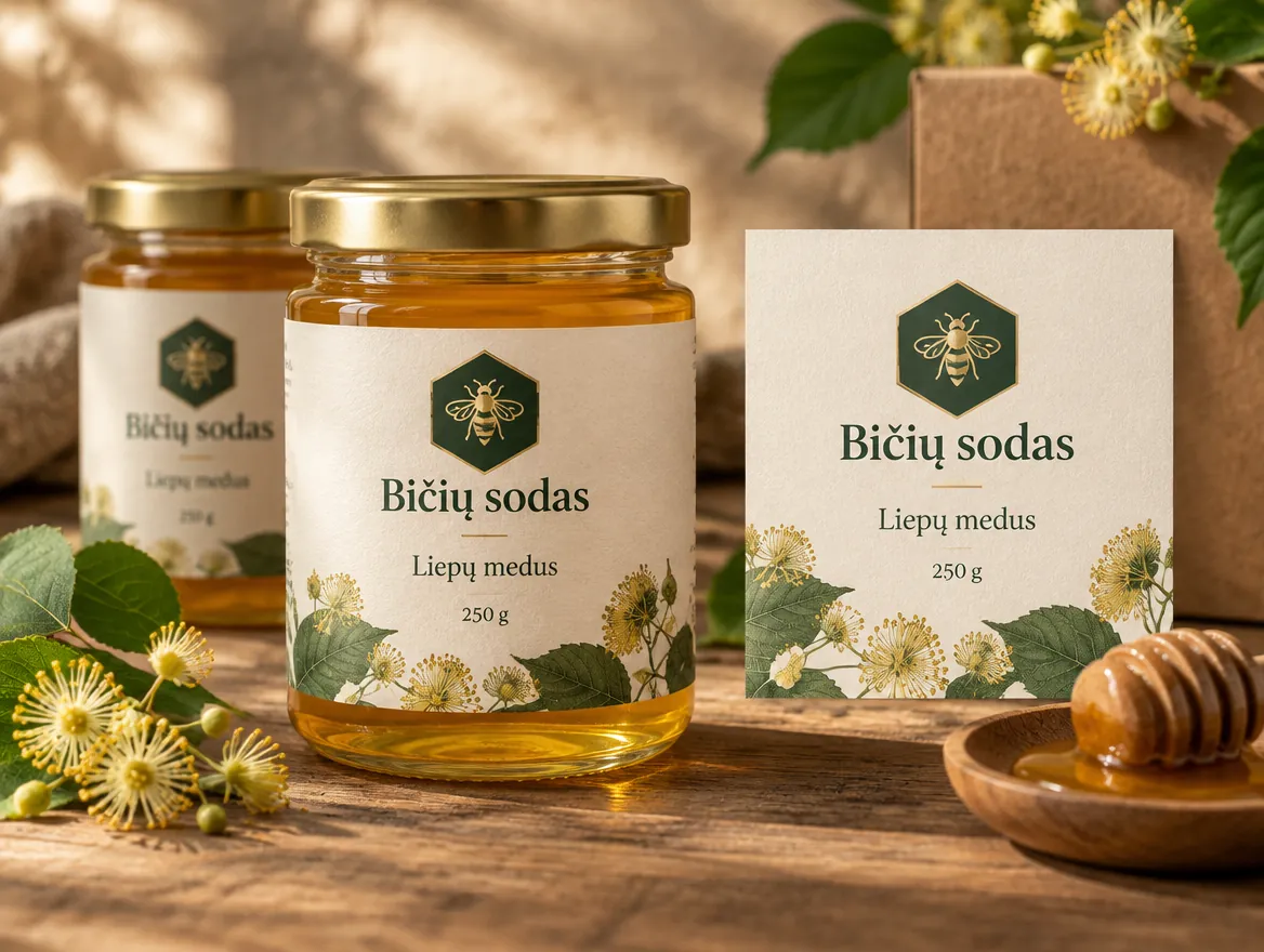 Bičių sodas – produkto etiketė