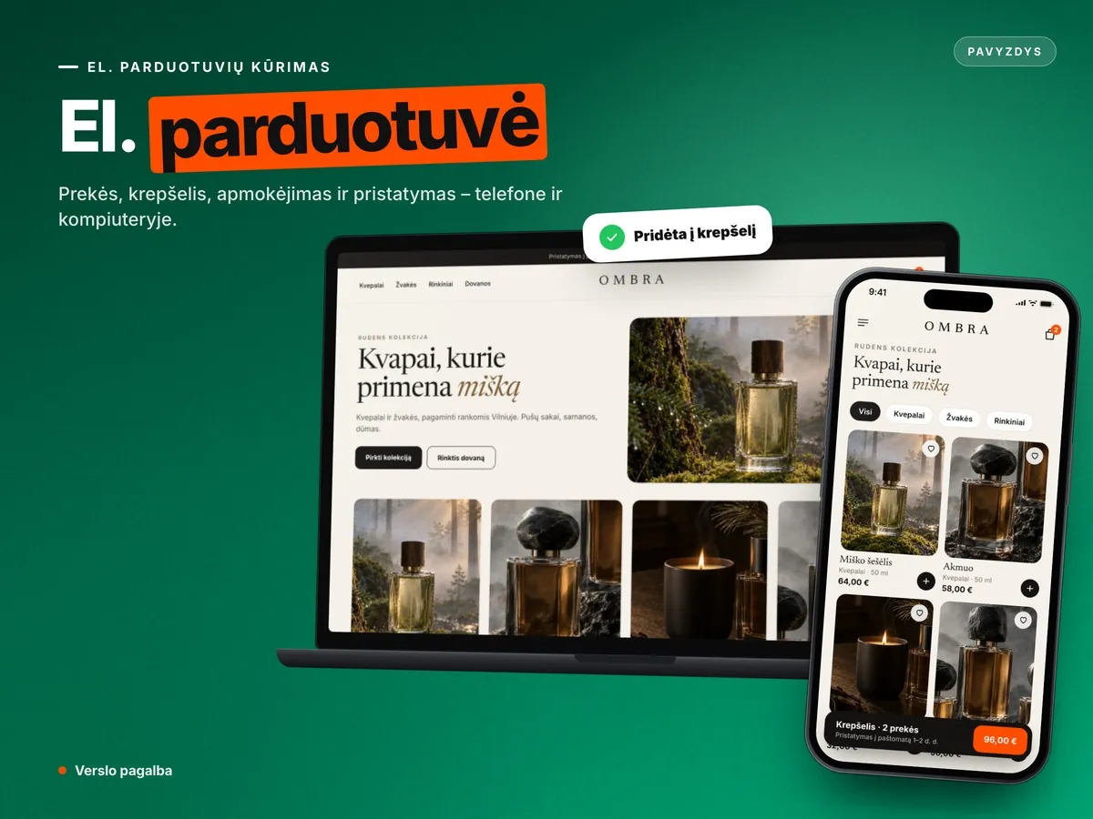Parduotuvė telefone ir kompiuteryje