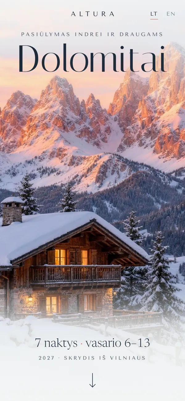 Altura – kelionė į Dolomitus – ekranas telefone
