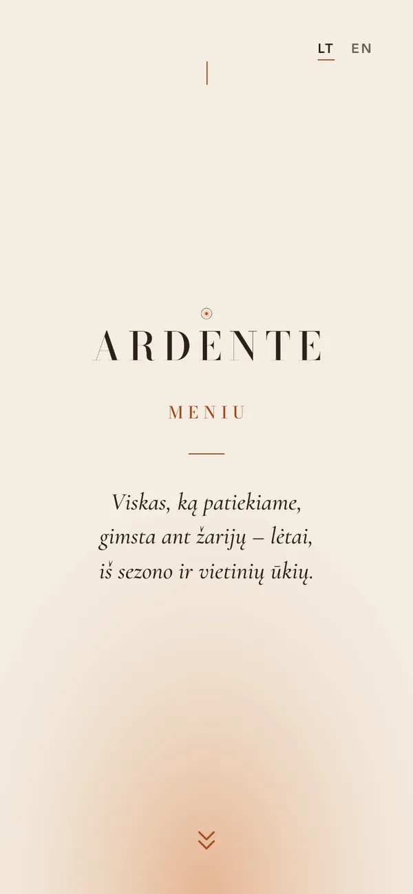 Ardente – restorano meniu – ekranas telefone