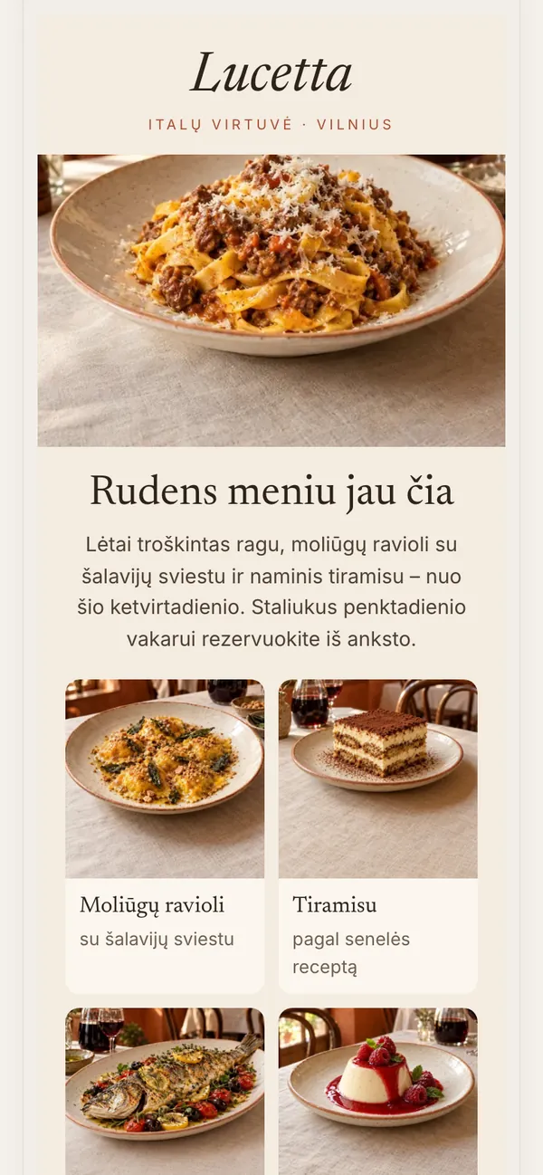 Lucetta – naujienlaiškis – ekranas telefone