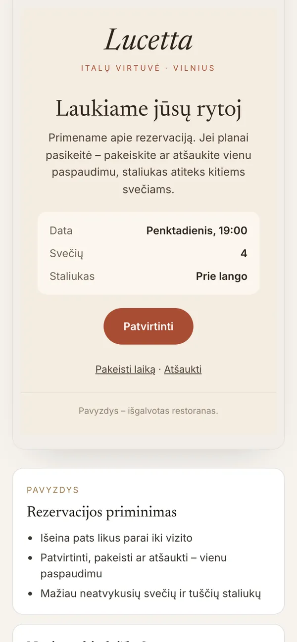 Rezervacijos priminimas – ekranas telefone